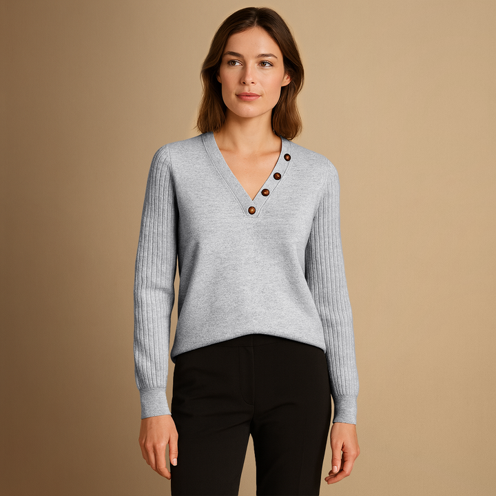 Pull Femme Col V Maille Côtelée