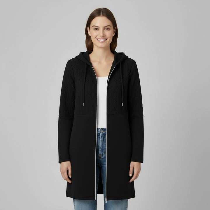 Cardigan Femme à Capuche Zippé | Maille Texturée