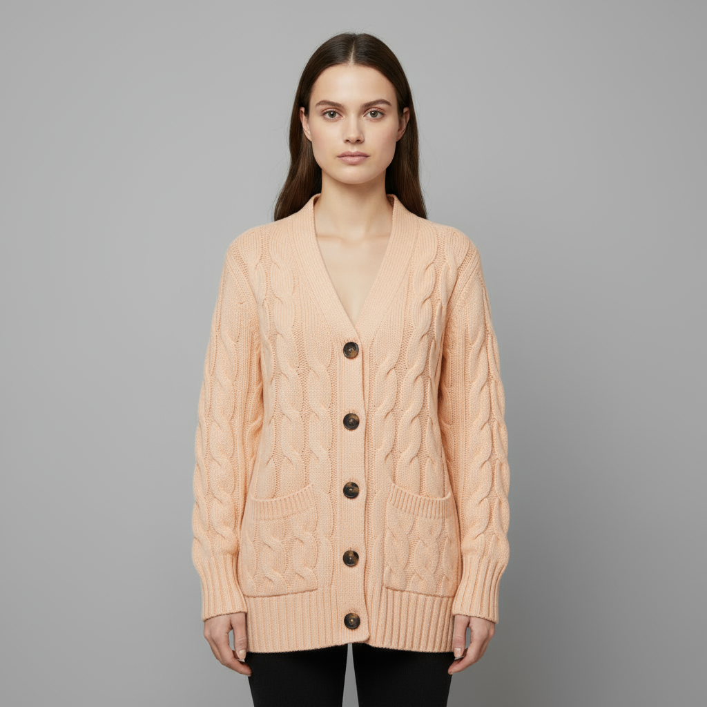 Cardigan Femme Maille Torsadée Boutonné
