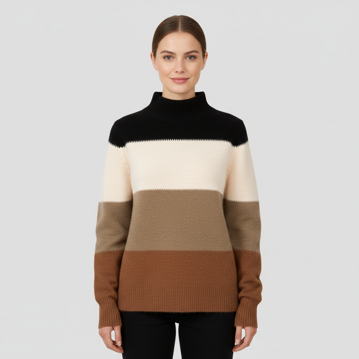 Pull Femme Bicolore Col Montant