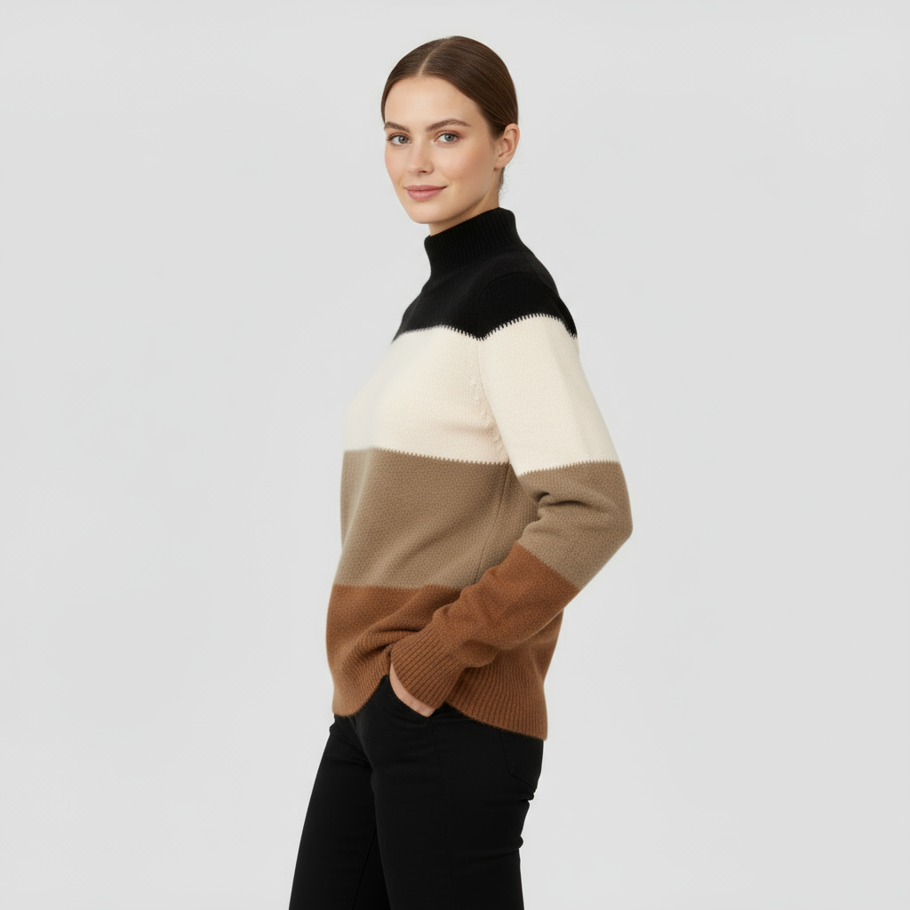 Pull Femme Bicolore Col Montant