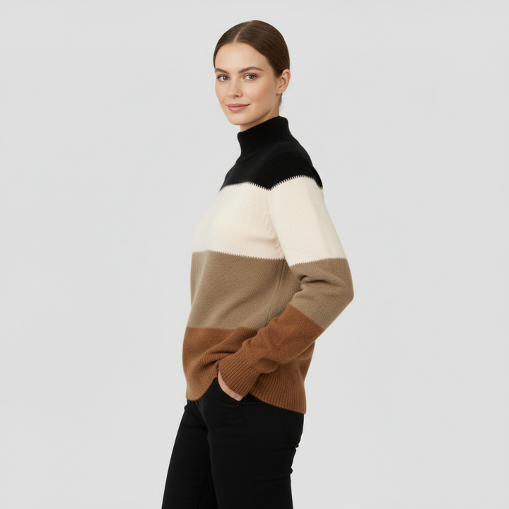 Pull Femme Bicolore Col Montant