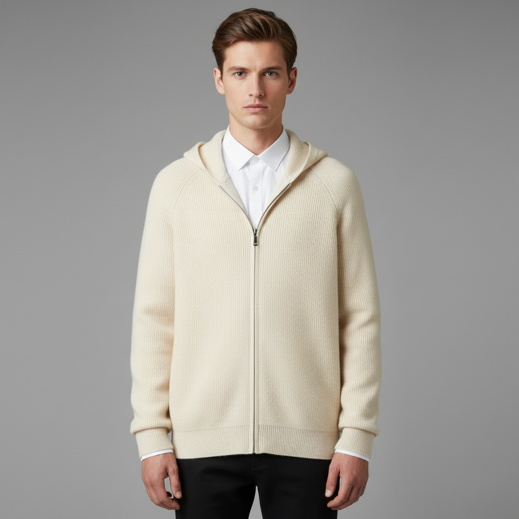Cardigan Homme Mérinos à Capuche Zippé