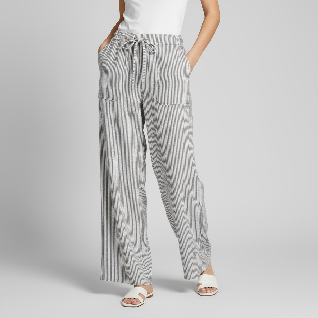 Pantalon Large Femme Rayé | Taille à Cordon