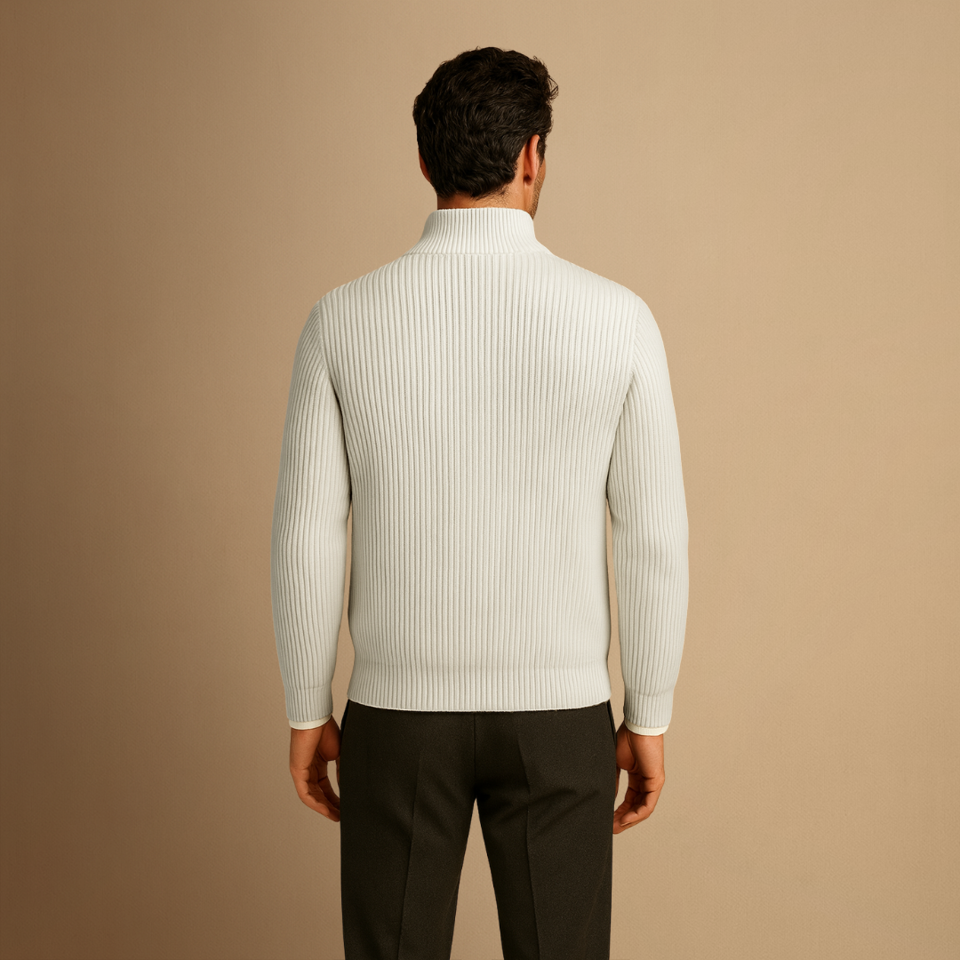 Cardigan Homme Zippé Maille Côtelée | Col Montant