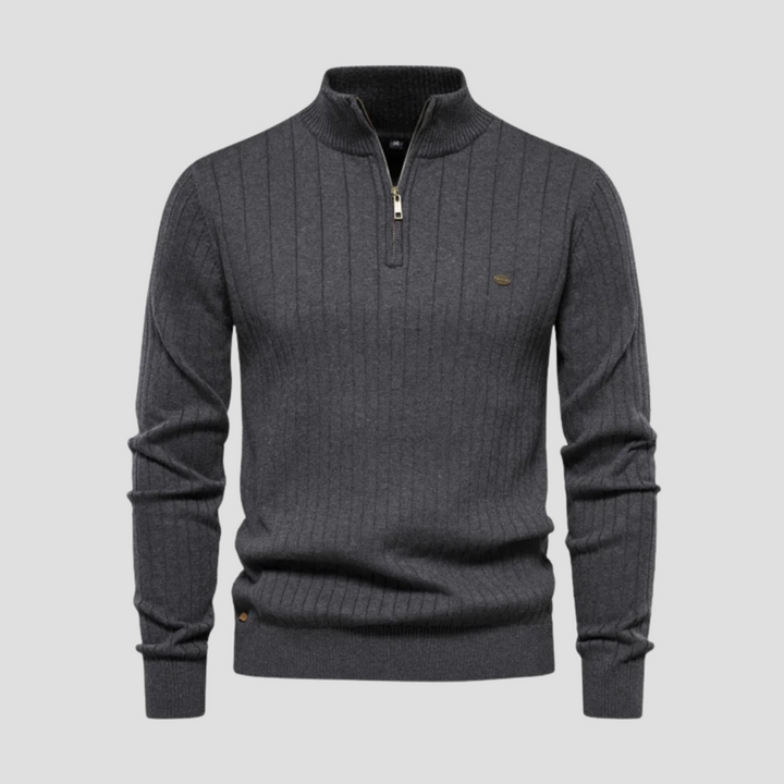 Pull Homme Demi-Zip Maille Côtelée