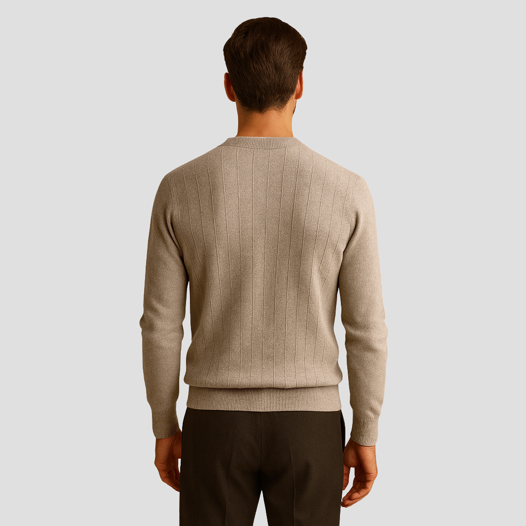 Pull Homme Col V Maille Côtelée