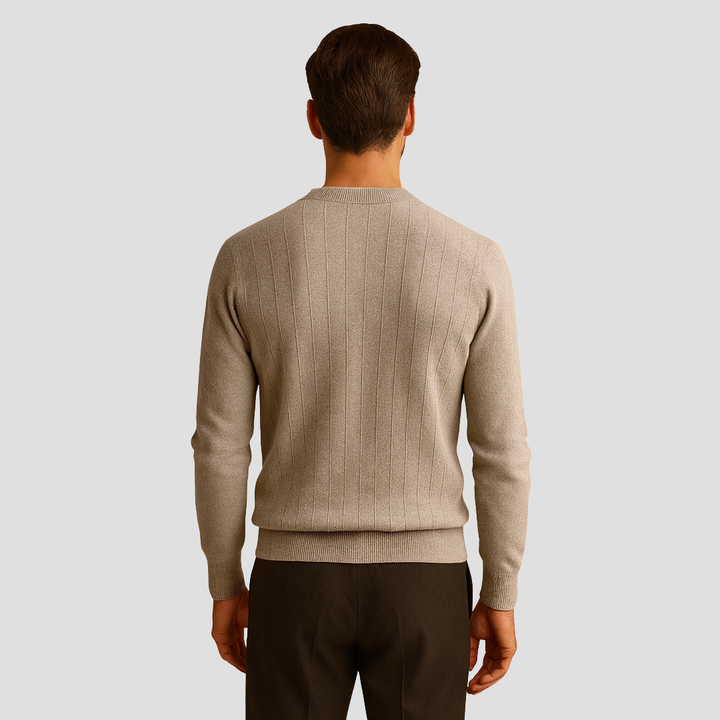Pull Homme Col V Maille Côtelée