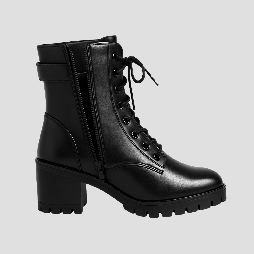 Bottines de combat femme similicuir à lacets
