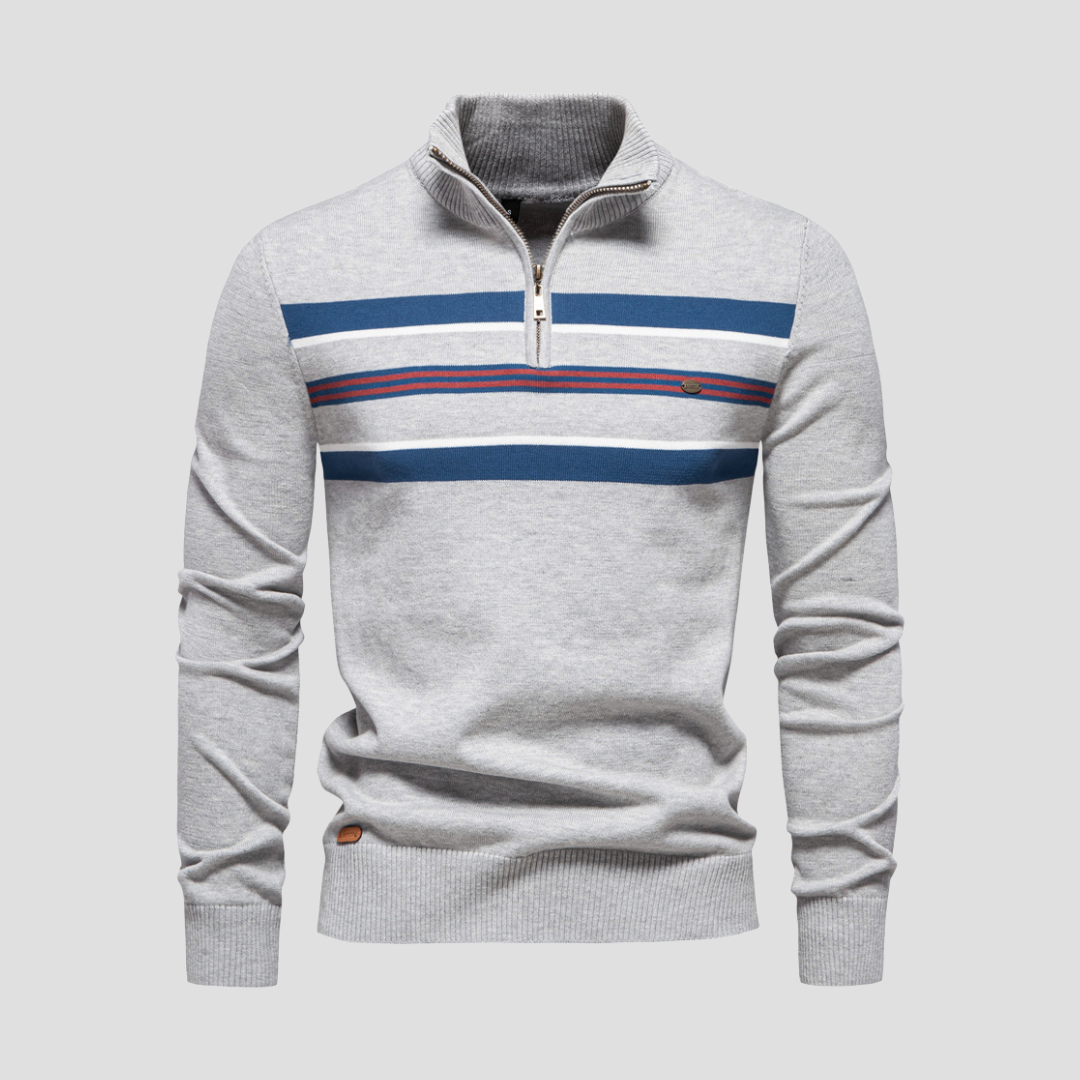 Pull Homme Demi-Zip Rayé