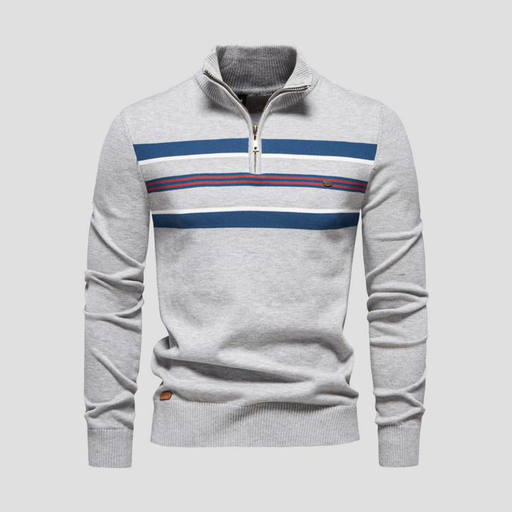 Pull Homme Demi-Zip Rayé