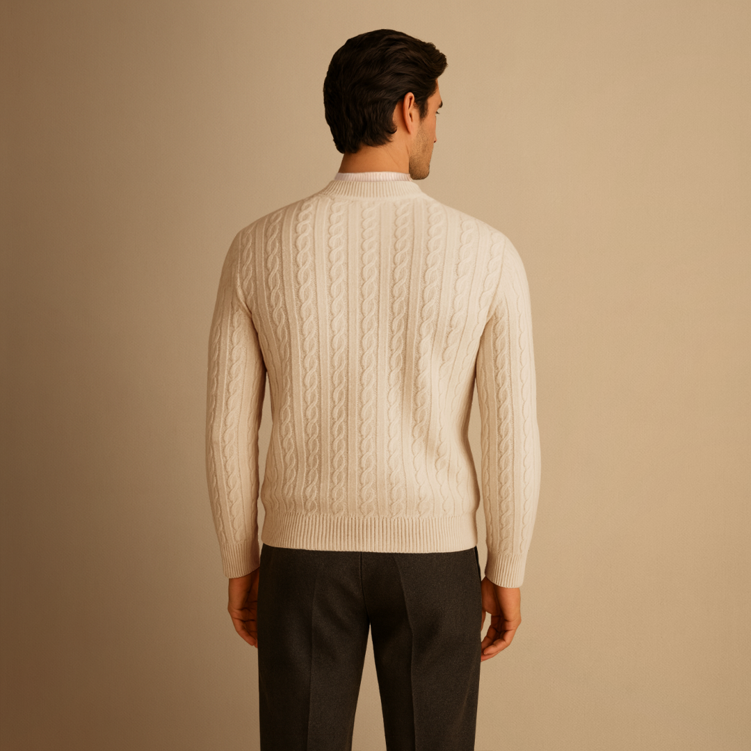 Pull Homme Laine Mérinos Torsadé | Col Boutonné