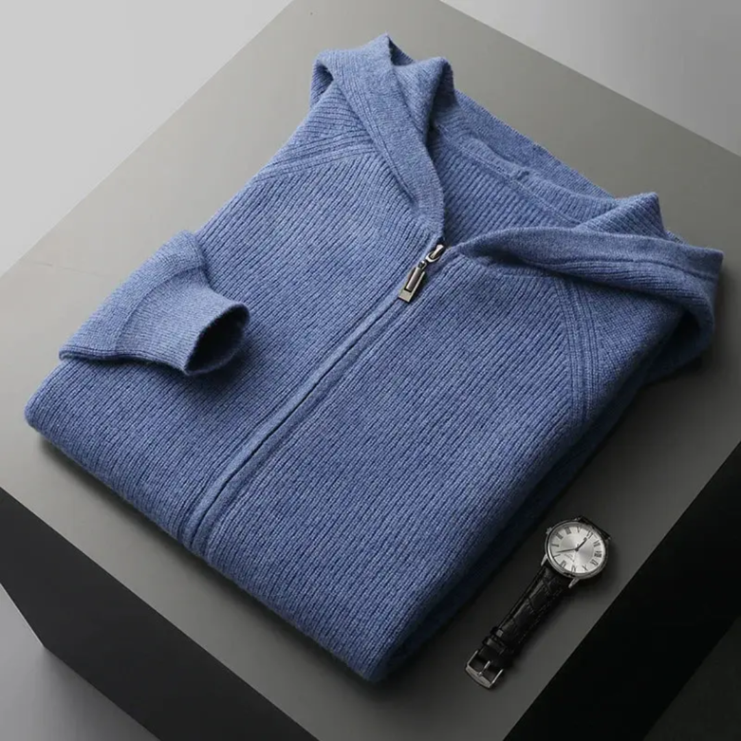 Cardigan Homme Zippé à Capuche Laine Mélangée