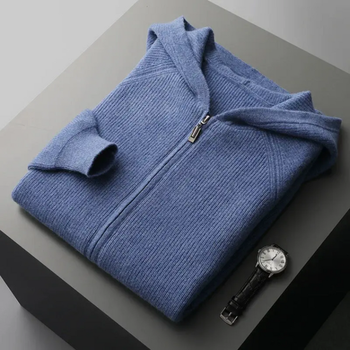Cardigan Homme Zippé à Capuche Laine Mélangée