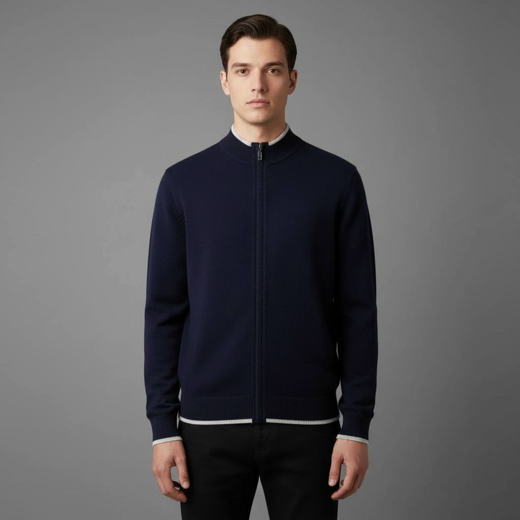 Cardigan Homme Zippé Laine Mérinos | Col Montant