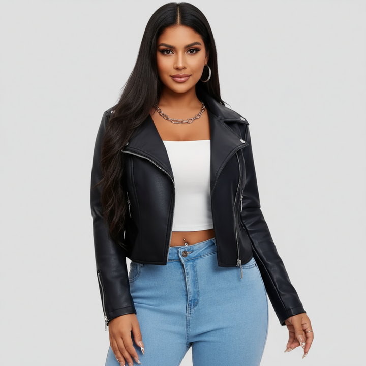 Veste Biker Femme Zippée | Col à Revers