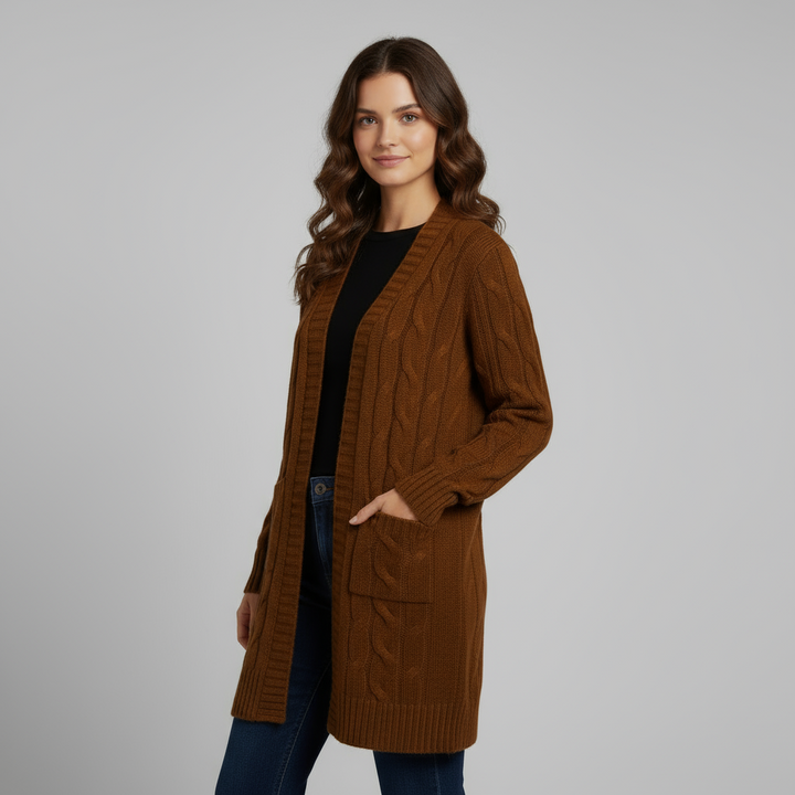 Cardigan Femme Long à Capuche | Maille Côtelée