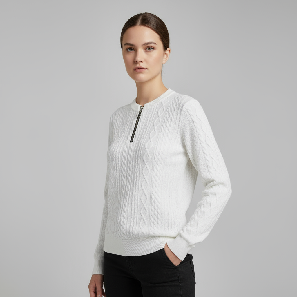 Pull Femme Demi-Zip Col Montant