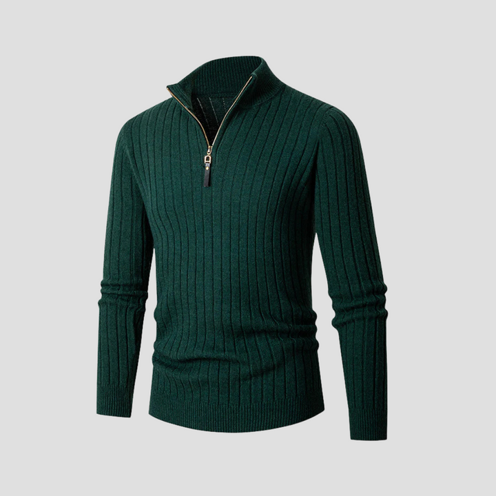 Pull Homme Zippé Col Montant | Maille Côtelée