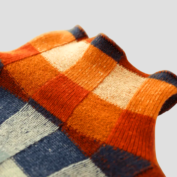 Pull Femme Col Roulé Patchwork Orange