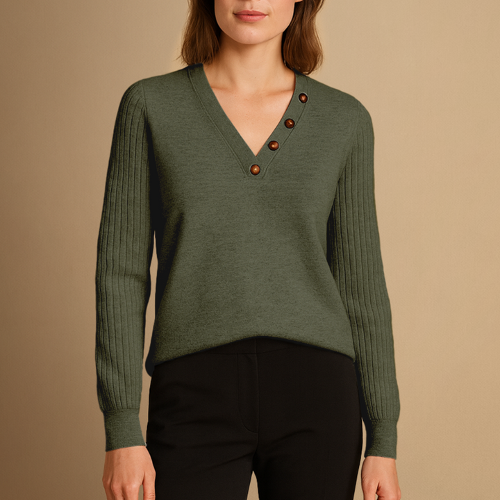 Pull Femme Col V Maille Côtelée