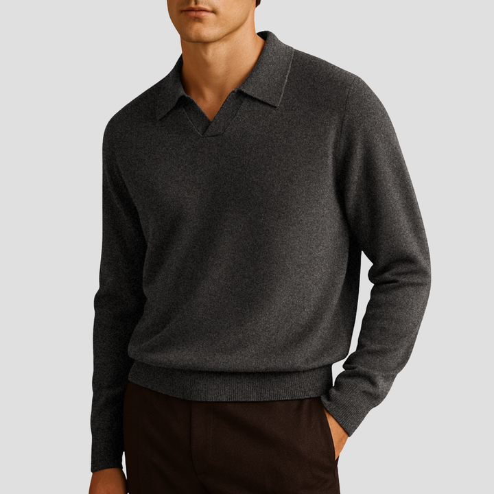 Pull Homme Col Ouvert Maille Côtelée