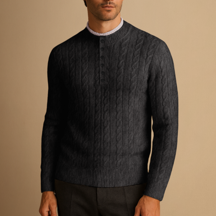 Pull Homme Laine Mérinos Torsadé | Col Boutonné