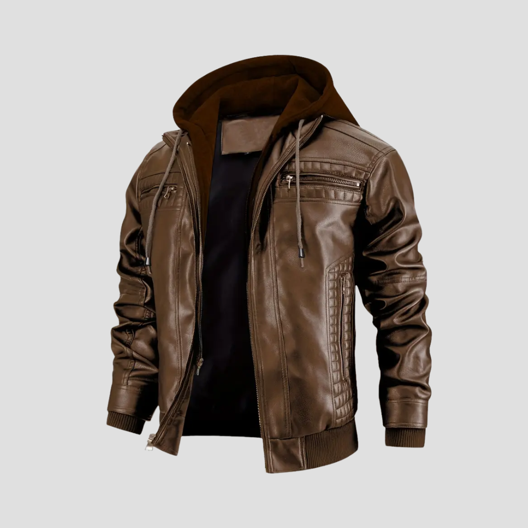 Veste Motard Homme Cuir à Capuche