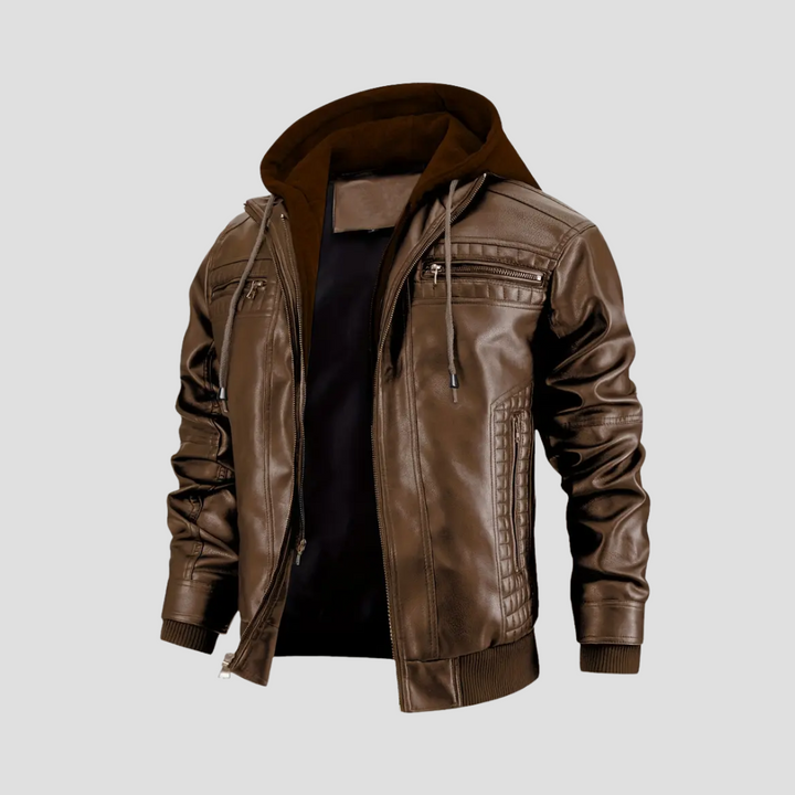 Veste Motard Homme Cuir à Capuche