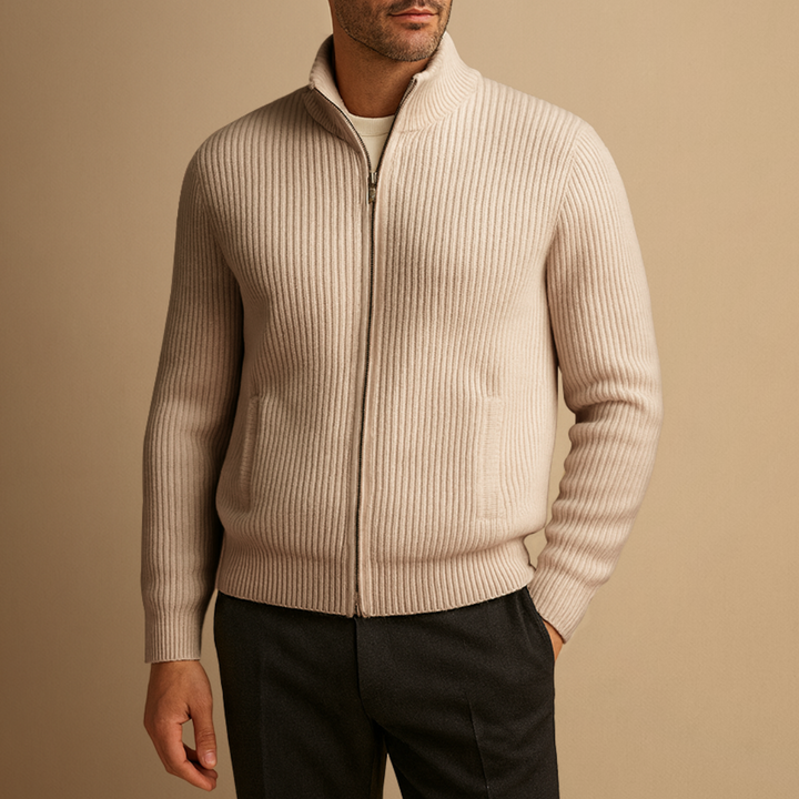 Cardigan Homme Zippé Maille Côtelée | Col Montant