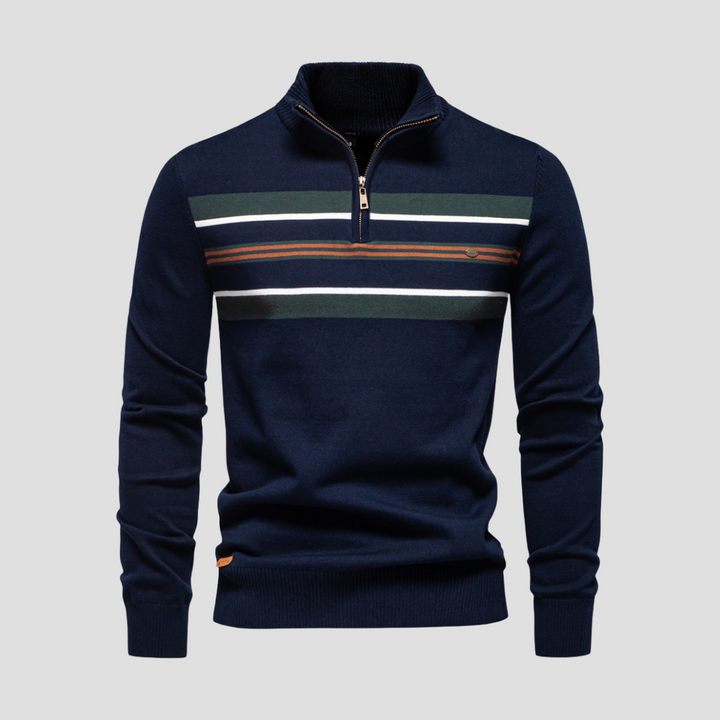 Pull Homme Demi-Zip Rayé