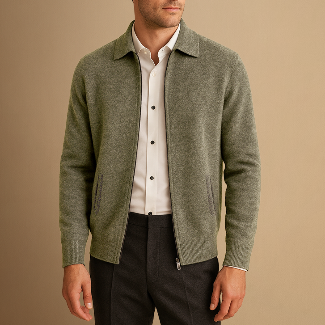 Cardigan Homme Cachemire Zippé Col Polo
