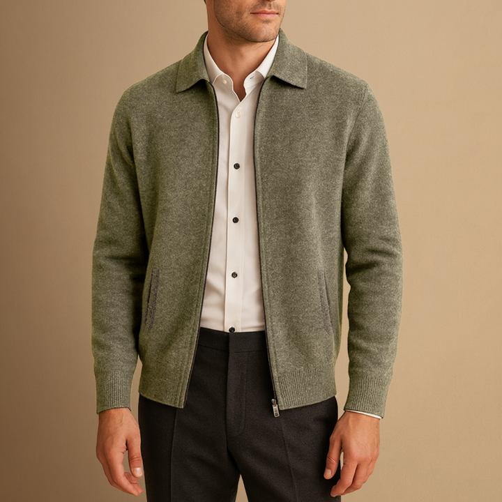 Cardigan Homme Cachemire Zippé Col Polo