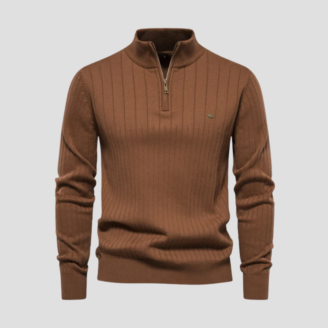 Pull Homme Demi-Zip Maille Côtelée