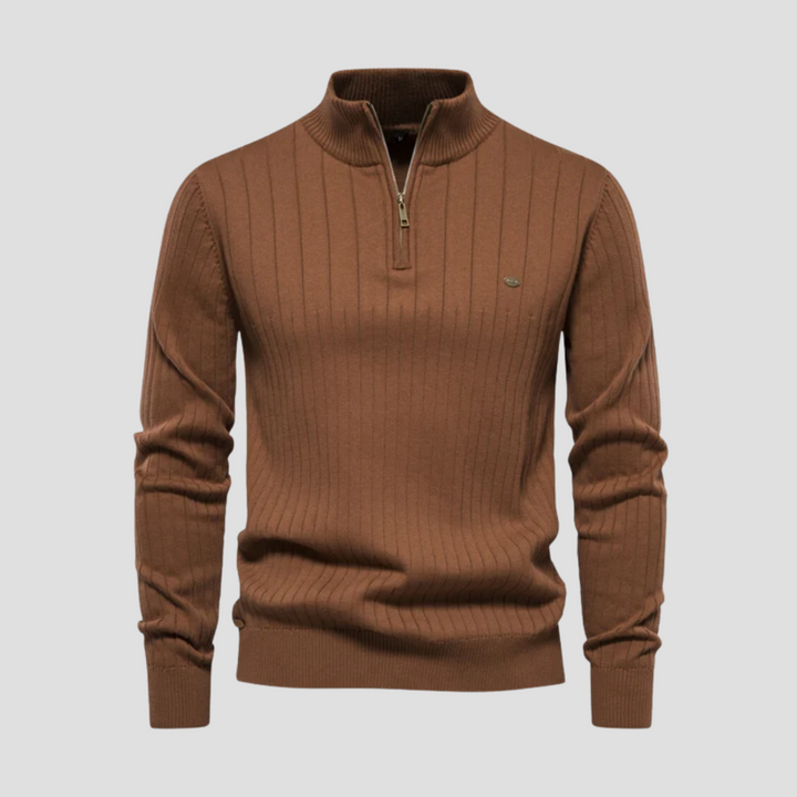 Pull Homme Demi-Zip Maille Côtelée