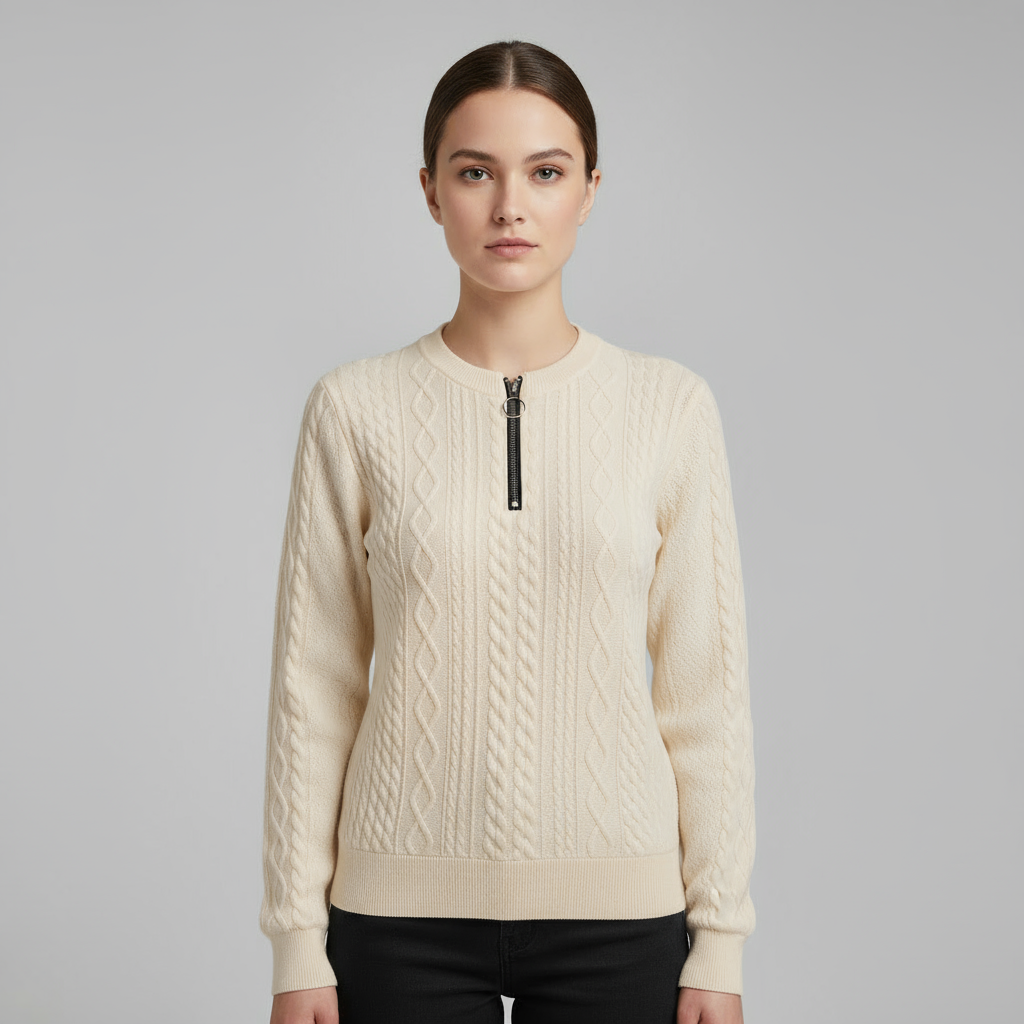Pull Femme Demi-Zip Col Montant