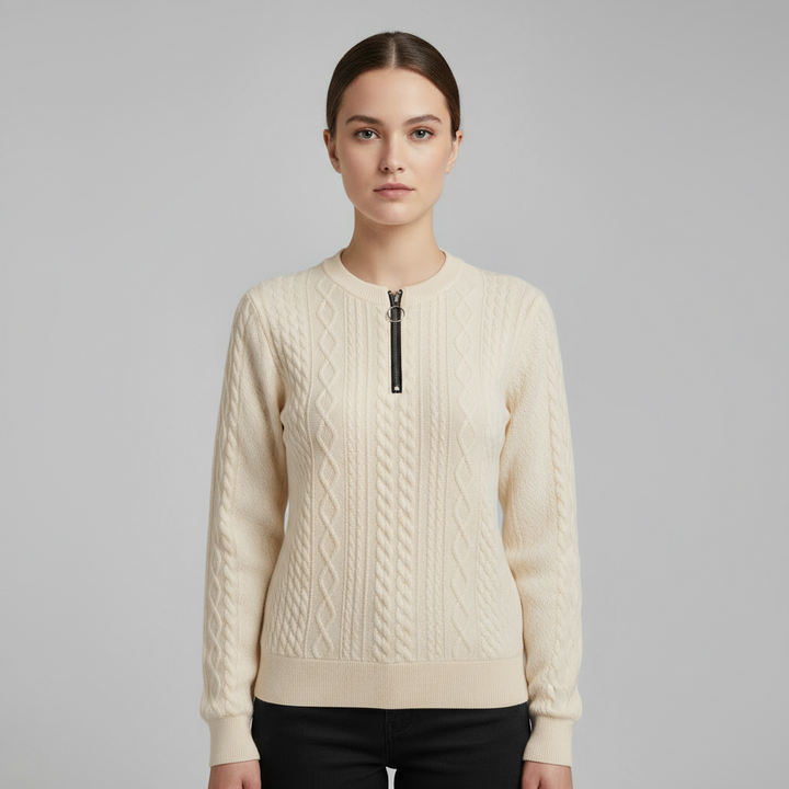 Pull Femme Demi-Zip Col Montant