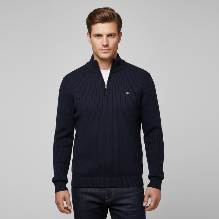 Pull Homme Demi-Zip Maille Côtelée