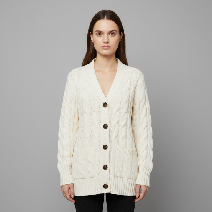 Cardigan Femme Maille Torsadée Boutonné