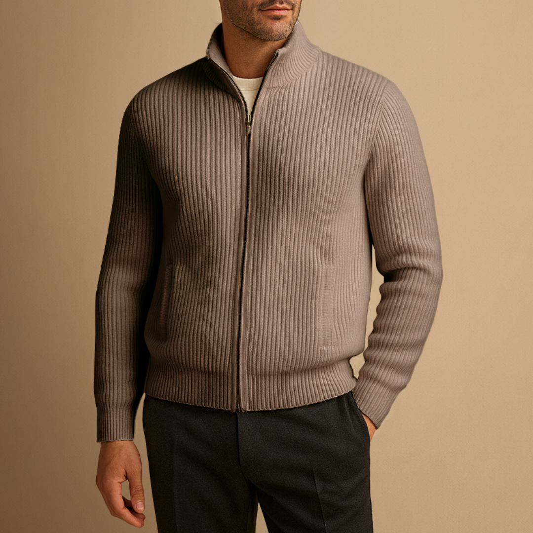 Cardigan Homme Zippé Maille Côtelée | Col Montant