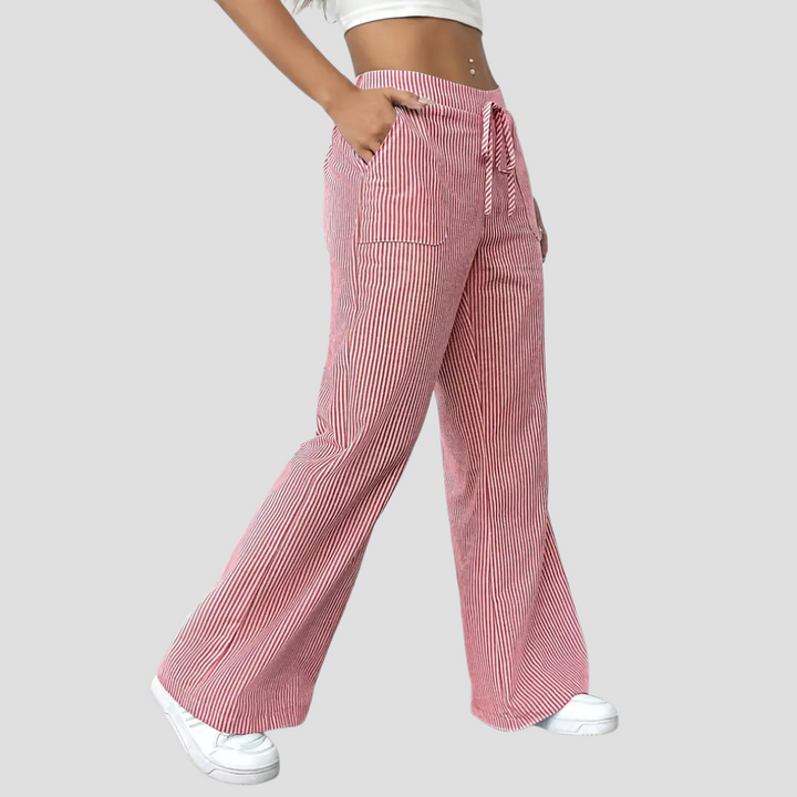 Pantalon Large Femme Rayé | Taille à Cordon