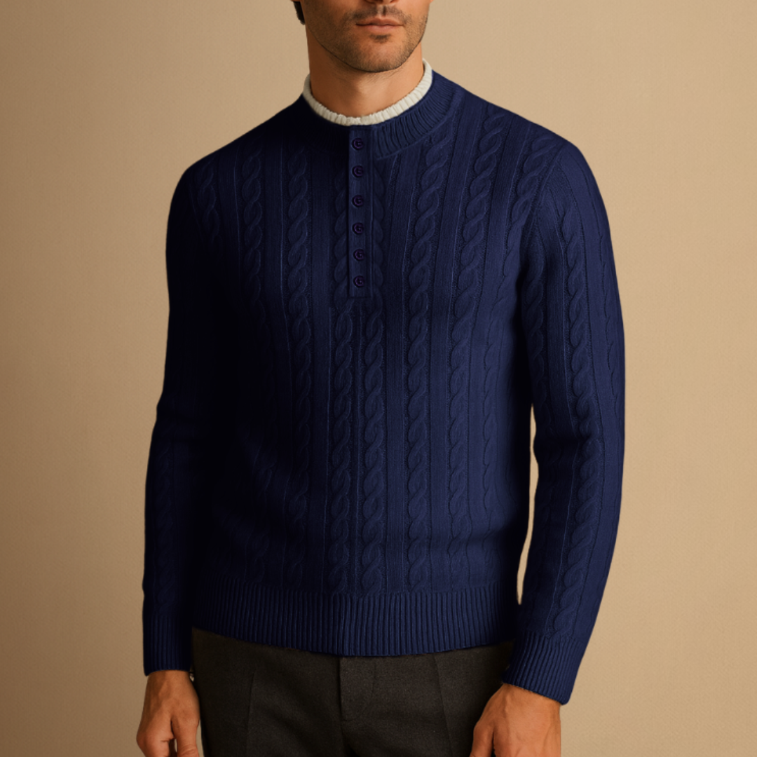 Pull Homme Laine Mérinos Torsadé | Col Boutonné
