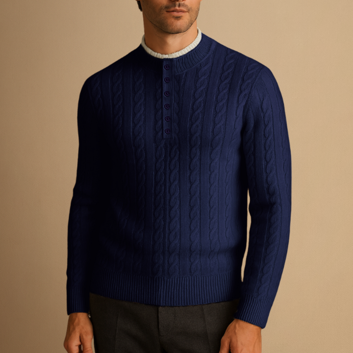 Pull Homme Laine Mérinos Torsadé | Col Boutonné