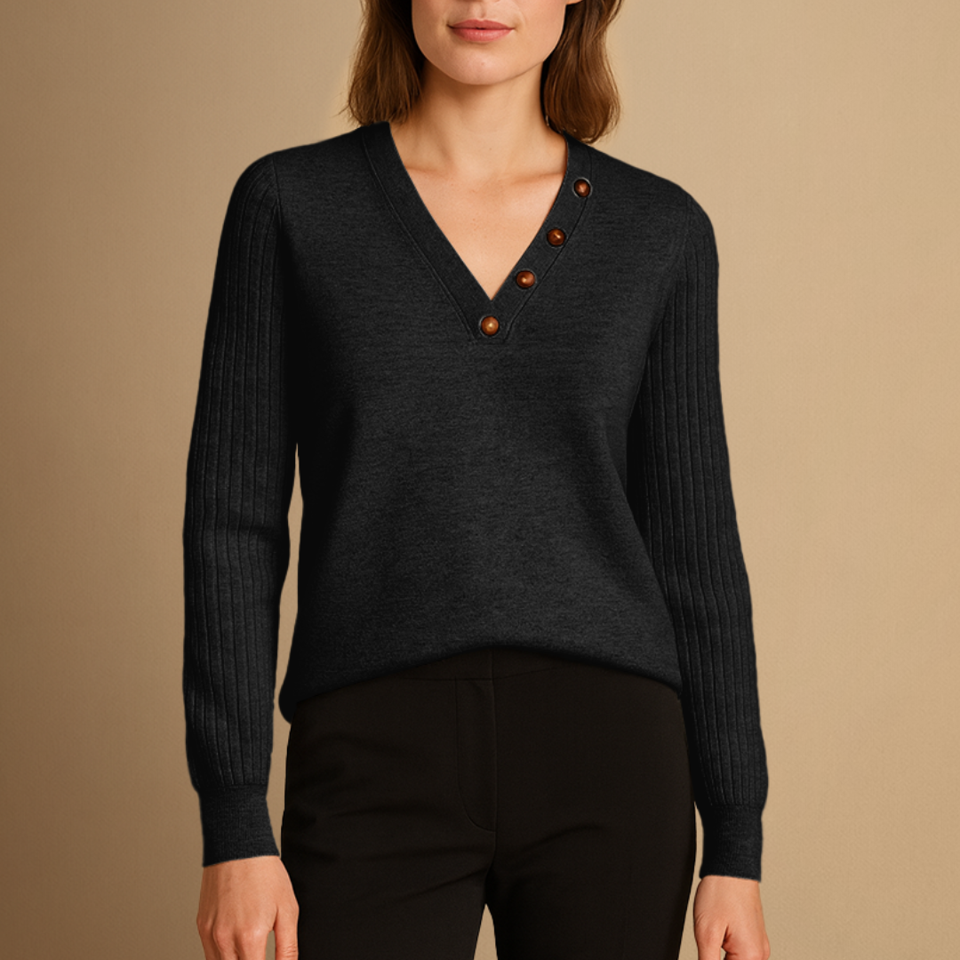 Pull Femme Col V Maille Côtelée