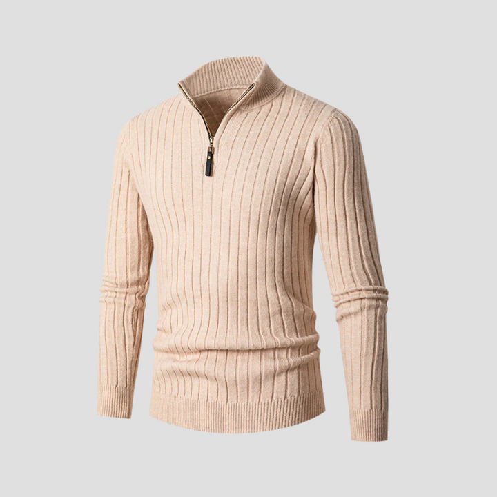 Pull Homme Zippé Col Montant | Maille Côtelée