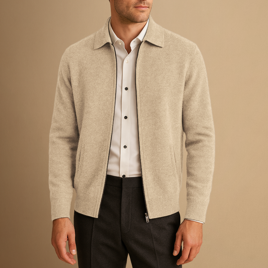 Cardigan Homme Cachemire Zippé Col Polo