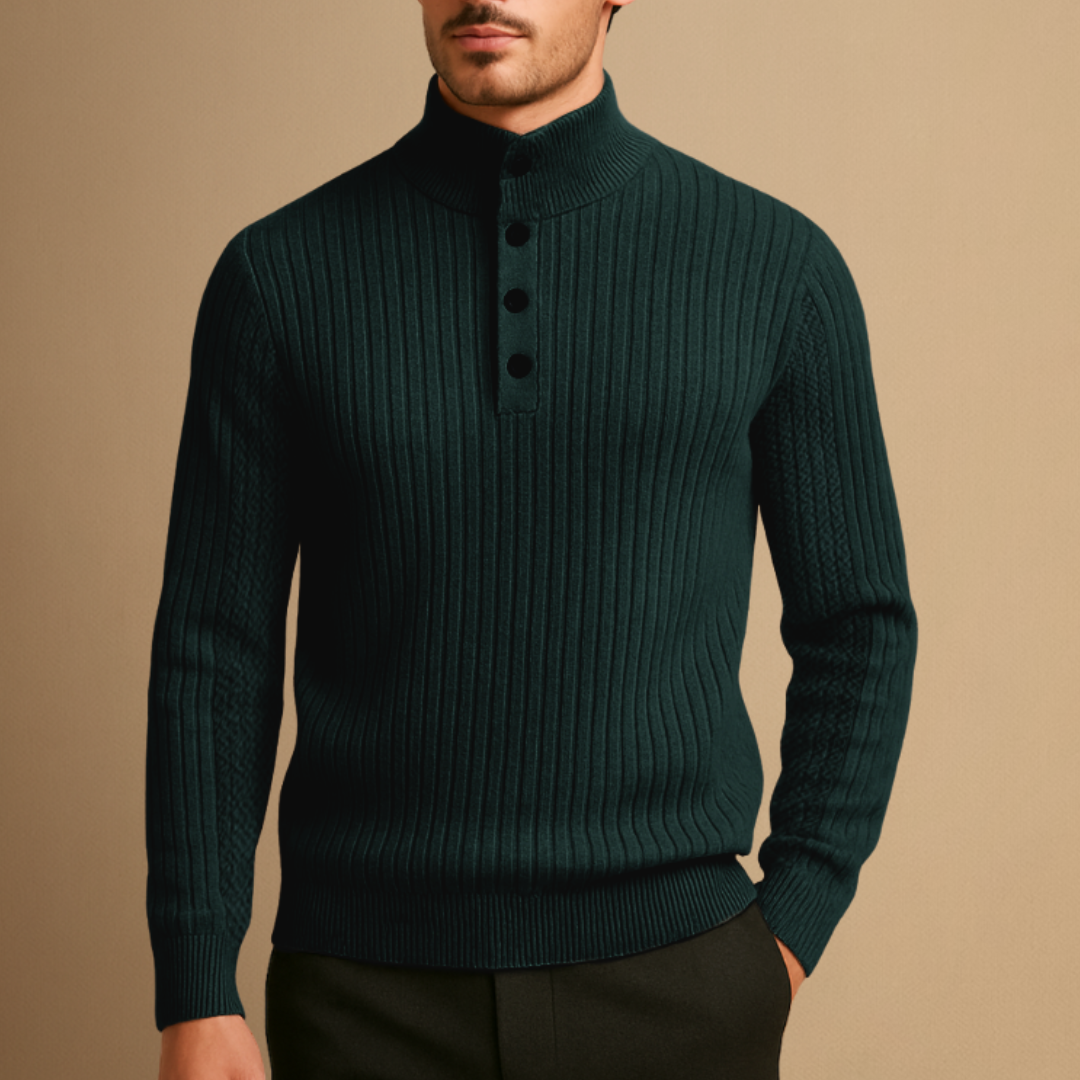 Pull Henley Homme Laine Mérinos Côtelé