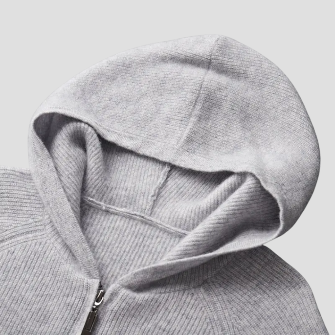 Cardigan Homme Zippé à Capuche Laine Mélangée