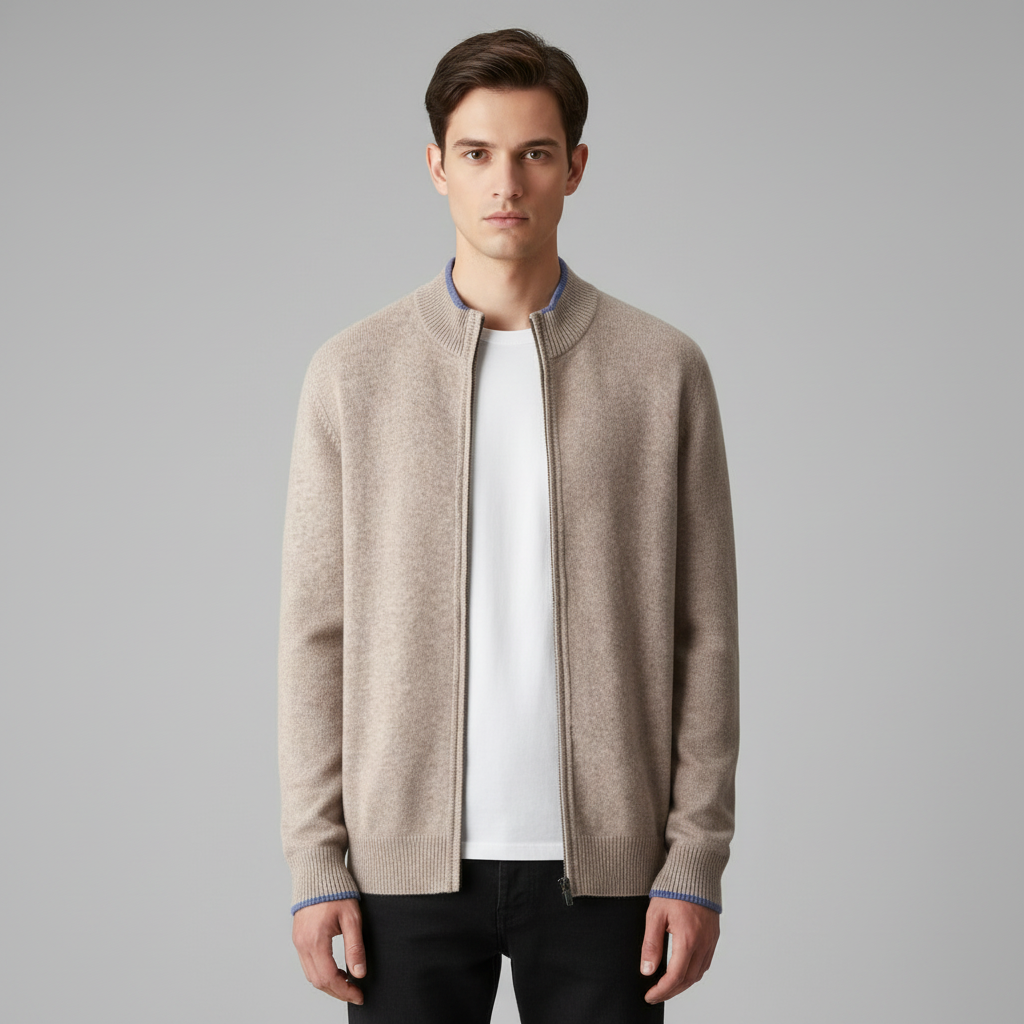 Cardigan Homme Zippé Laine Mérinos | Col Montant