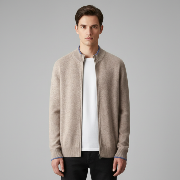 Cardigan Homme Zippé Laine Mérinos | Col Montant